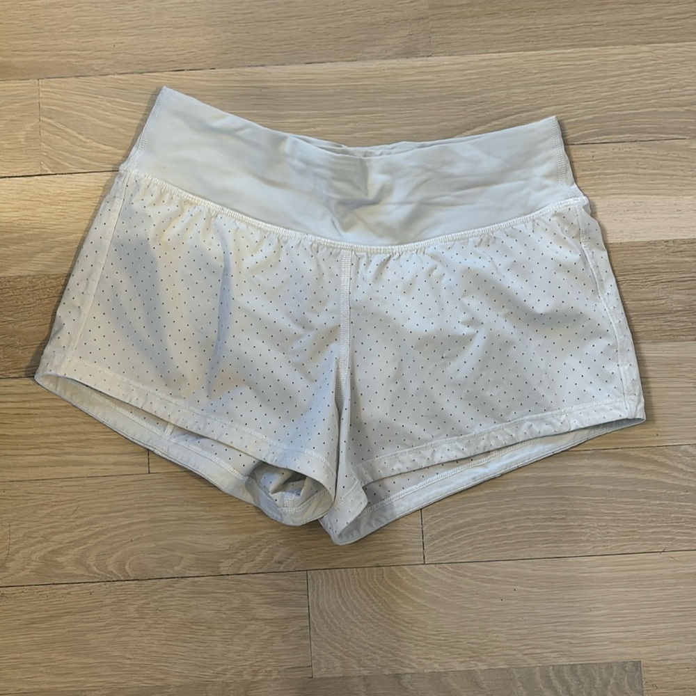Lululemon White Perforated High Rise Shorts